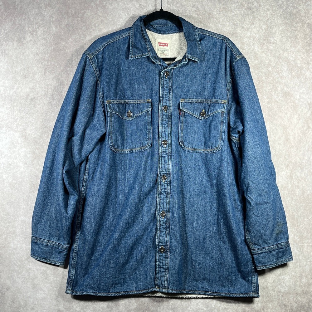 Levi's Shacket Mens Medium Blue Denim Button Up Sherpa Lined Long Sleeve Casual